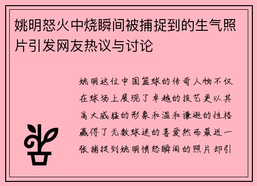 姚明怒火中烧瞬间被捕捉到的生气照片引发网友热议与讨论