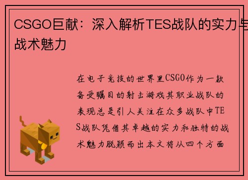 CSGO巨献：深入解析TES战队的实力与战术魅力