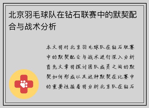 北京羽毛球队在钻石联赛中的默契配合与战术分析