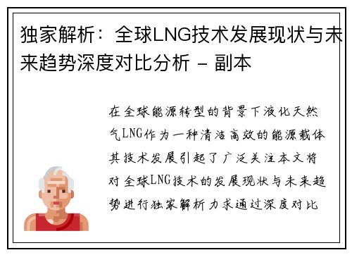 独家解析：全球LNG技术发展现状与未来趋势深度对比分析 - 副本
