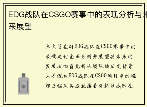EDG战队在CSGO赛事中的表现分析与未来展望